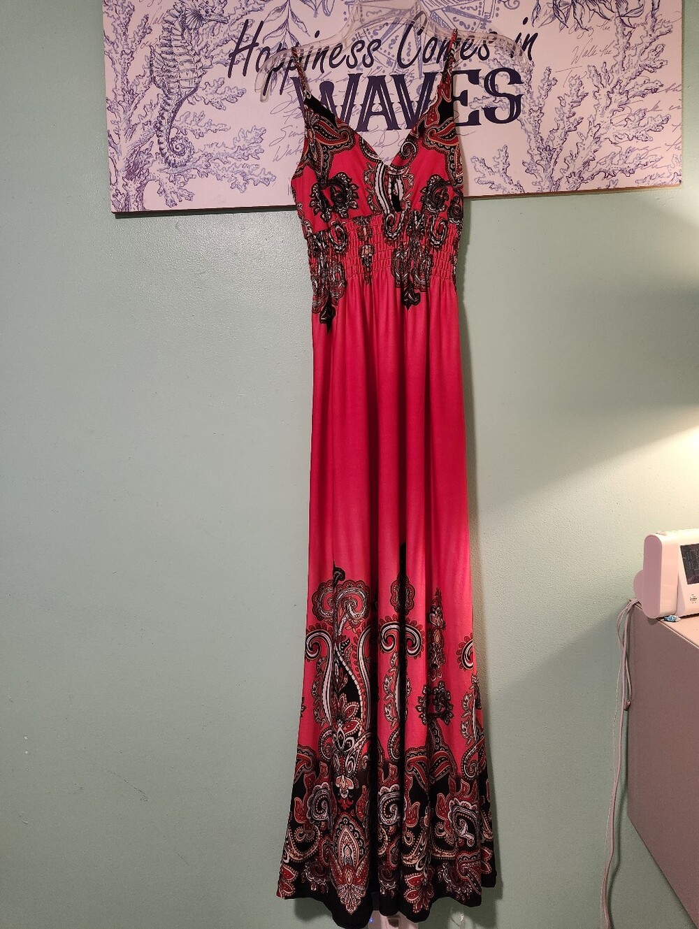 Bobbie Brooks Fuchsia Paisley Maxi Dress with Black Accents